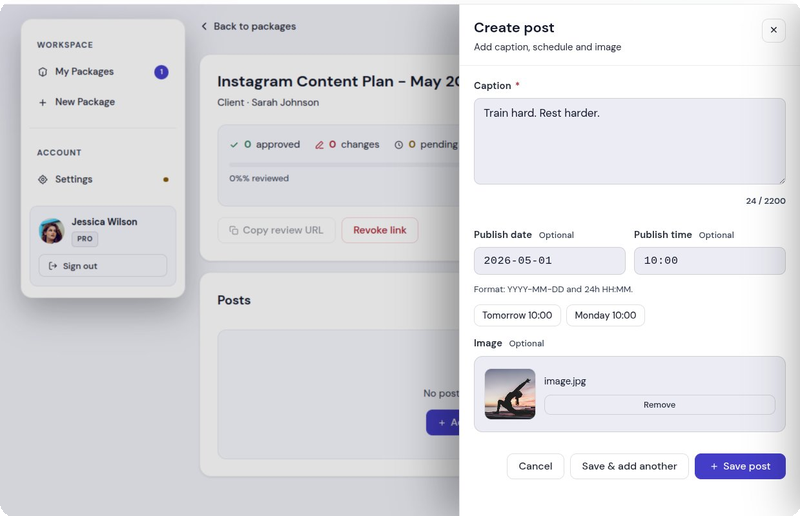 Create post form with caption and image